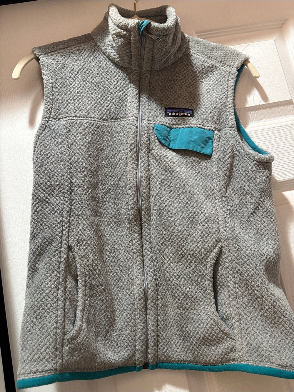 Patagonia Kids Gray Fleece Vest with Teal Accents
